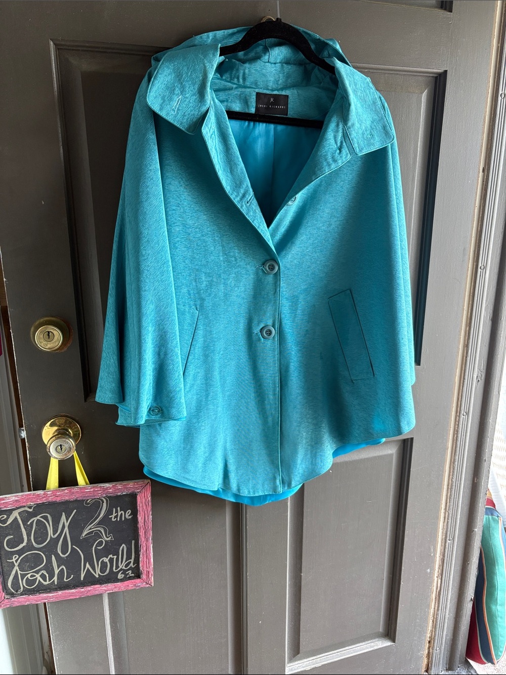 Women's Turquoise Hooded Cape Jacket